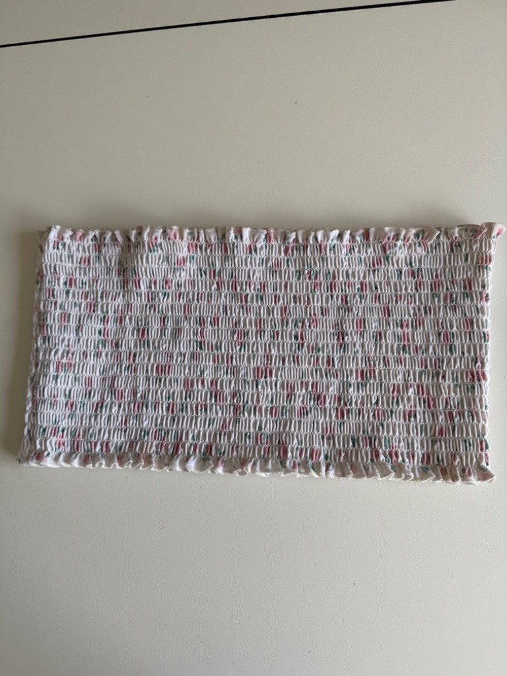 Reformation White Smocked Swim Top with Pink & Mint Dot Detail XL